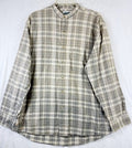 Natural Elements Top Large Womens Linen Cotton Band Collar Green Plaid Vintage
