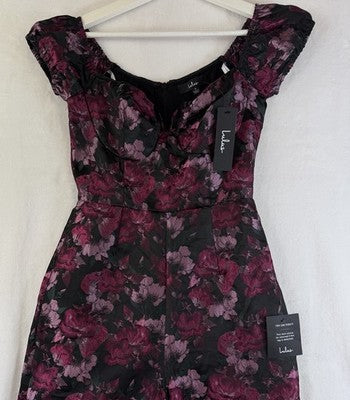 Lulus Jumpsuit Small Womens Bustier Jacquard Purple Floral Off The Shoulder New