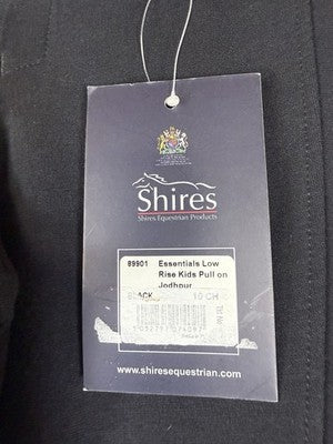 Shires Jodhpurs Kids 10 Pull On Black Essentials Low Rise New NWT