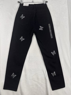 PacSun Jeans 24 Ultra High Rise Slim Black Embroidered Butterflies Womens NEW