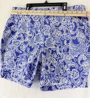 Rafaella Shorts 18 Blue Floral Print Pull On Bermuda 7”