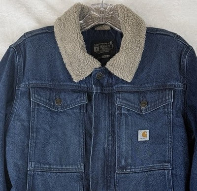 Carhartt Denim Sherpa Lined Jacket Relaxed Fit Mens Small Blue Jean Coat