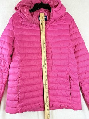 Lands End Girls Jacket XL Puffer Coat Pink Hooded Full Zip