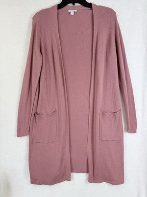 J Jill Cardigan Sweater XS Long Sleeve Open Front Rose Pink Pockets Womens