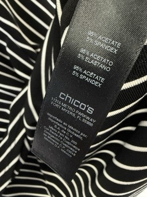 Chicos Travelers 2 Tunic Black White Stripe Large Womens Top Asymmetrical Hem