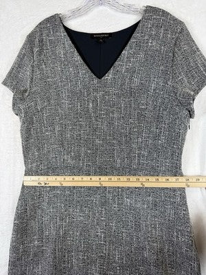 Banana Republic Dress 14 Short Sleeve Navy Blue Tweed Sheath V Neck Womens