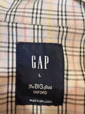 Gap The Big Shirt Women Large Oxford Button Up Down Pink Plaid Long Sleeve Top