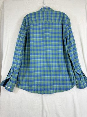 LL Bean Shirt Large Blue Plaid Comfort Stretch Oxford Long Sleeve Button Down