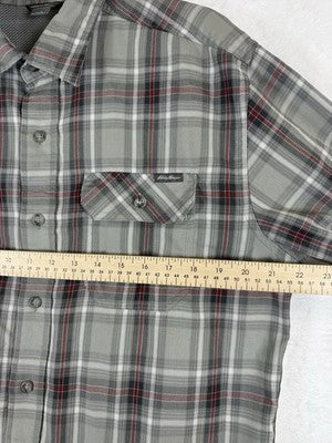 Eddie Bauer Shirt Mens Large Long Sleeve Gray Plaid Button Up