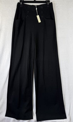 Max Studio Wide Leg Sailor Pants Small Black Pull On High Rise Womens New $128