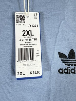Adidas 3 Stripes T Shirt 2XL Mens Blue Tee Short Sleeve Embroidered New NWT