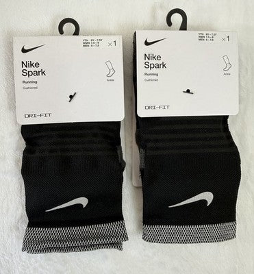 Nike Spark Running Socks Ankle Black Men 6-7.5 Women 7.5-9 Cushioned Lot New