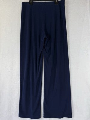 Clara Sun Woo Medium Pants Signature Side Slit Blue Knit Pull On Stretch Womens
