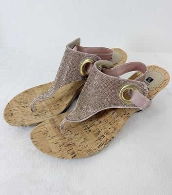 White Mountain Shoes 11 Womens Sandals Cork Wedge Pink Glitter Thong