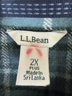 LL Bean 1912 Flannel Plaid Shirt 2X Green Button Up Womens Plus Size Tops