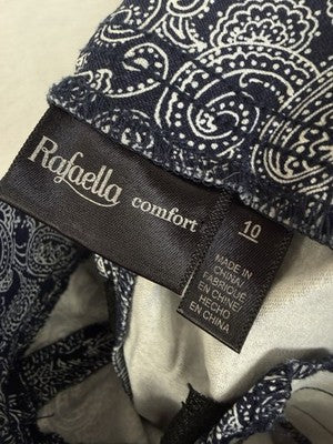 Rafaella Comfort Pants 10 Pull On Blue Paisley Print Womens