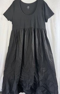 Gap Maternity Mixed Media Maxi Dress XXL Black Empire Waist Short Sleeve Women