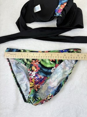 Venus Bandeau Bikini Set C Top 4 Bottom Black Floral Print Womens