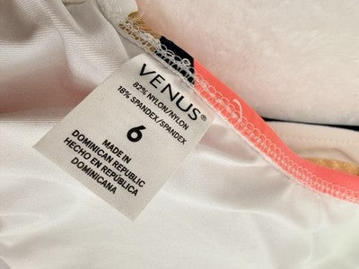 Venus Bikini Set Top Bottom One Shoulder Pink Striped Womens 6 Top 10 Bottoms