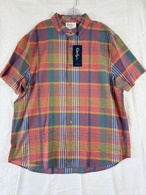 Walter Hagen Golf Shirt XL Short Sleeve Plaid Mens Button Up 100% Cotton New NWT