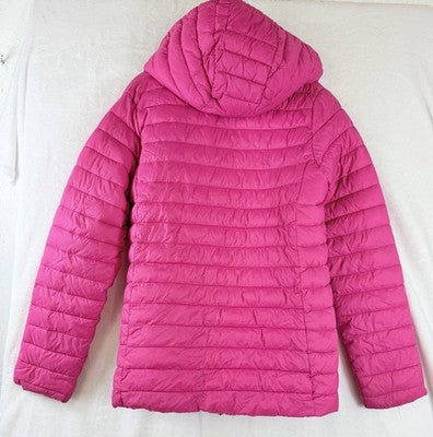 Lands End Girls Jacket XL Puffer Coat Pink Hooded Full Zip