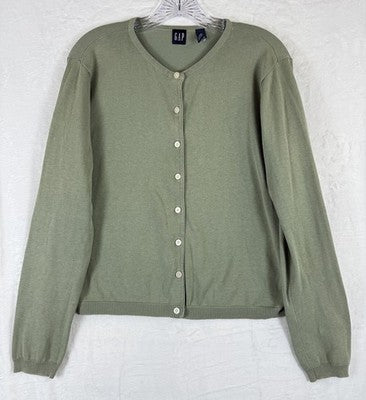 Gap Cardigan Sweater Medium Womens Sage Green Button Front Long Sleeve Tops