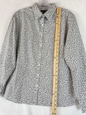 Lands End No Iron Supima Shirt 14 Petite Womens 14P Gray Print Button Up Top