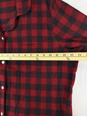 LL Bean Scotch Plaid Flannel Pajama Top XL Red Plaid Button Top Womens