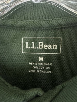 LL Bean Polo Shirt Medium Mens Green Short Sleeve 100% Cotton