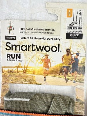 Smartwool Running Socks Large Merino Wool Run Zero Cushion Ankle Green Lot New