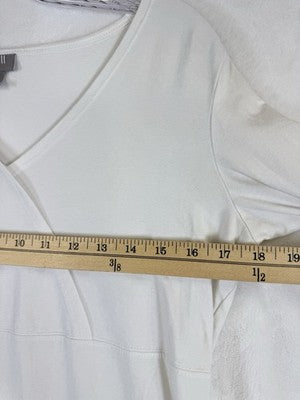 J Jill Top Small Faux Wrap Tee White 3/4 Sleeve Knit Cotton Stretch Womens
