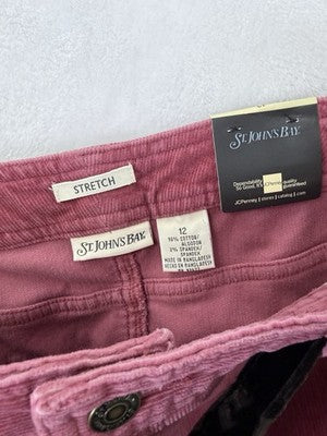 St Johns Bay Corduroy Skirt 12 Belt Pink New NWT