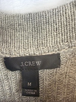 J Crew Sweater Women Medium Gray Wool Blend Black Bow Tops Long Sleeve
