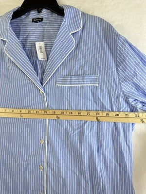 Gap Body Pajamas Medium Women Cotton Poplin PJ Shirtdress Blue Nightgown New