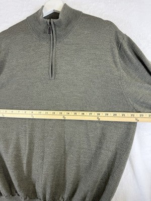 Jos A Bank Sweater XL 100% Merino Wool Gray Green 1/4 Zip Mock Neck Mens