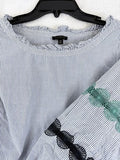 Talbots Top XS Blouse Blue White Striped Puff 3/4 Sleeve 100% Cotton Womens