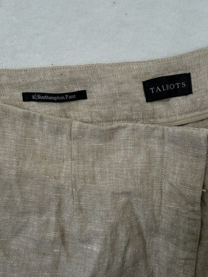 Talbots Southampton Pants 16 100% Linen Beige Straight Leg Womens