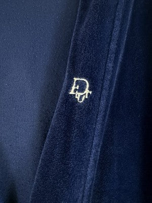 Christian Dior Robe Mens Velour Navy Blue Tie Belt Pockets OSFA