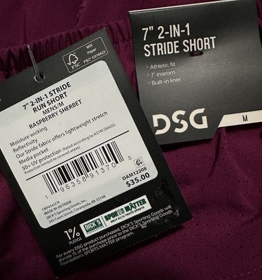 DSG 7” Running 2 in 1 Shorts Mens Medium Stride Run Purple Reflective Line NEW