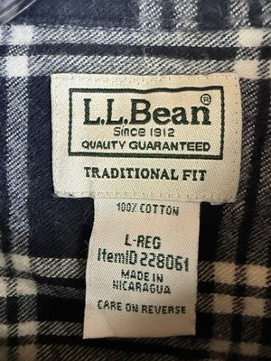 LL Bean Scotch Plaid Flannel Shirt Mens Large Navy Blue Button Down Long Sleeve