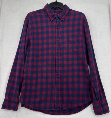 J Crew Flannel Shirt Mens Large Slim Fit Red Blue Check Plaid Long Sleeve Button