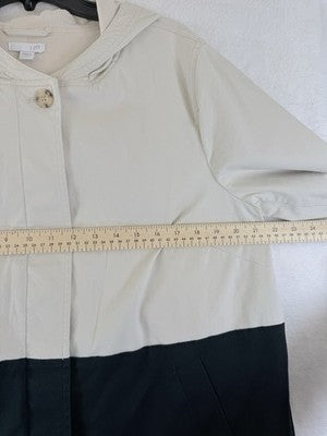 J Jill Large Petite Jacket Hooded Cotton Colorblock Black Tan Womens
