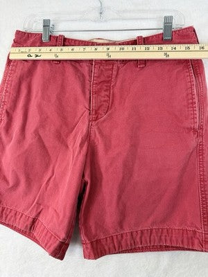 Hollister Cargo Shorts 31 Mens Red 8” Button Fly Chino 100% Cotton Flat Front