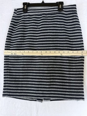 J Crew Pencil Skirt 4 Wool Blend Gray Navy Blue Striped Womens