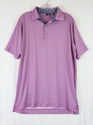 Footjoy Lisle Golf Polo Shirt Medium Mens Short Sleeve Pink Leaf Print