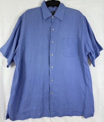 Lands End 100% Linen Shirt Men’s Medium Blue Short Sleeve Button Up