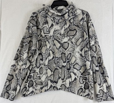 Clara Sun Woo Top Large Sweater Cowl Neck Cozy Texture Python Long Sleeve Womens