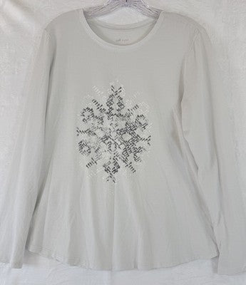 J Jill Sleep Top Small Snowflake Gray Pajamas PJ Shirt Long Sleeve
