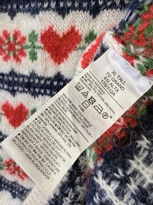 Old Navy Sweater Women XL Tall  Loose Crew Neck Wool Cropped Hearts Fair Isle