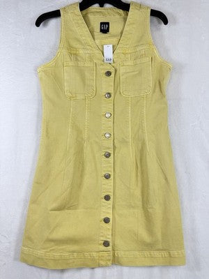 Gap Denim Mini Dress Small Petite Womens Yellow Denim Utility Sleeveless Women